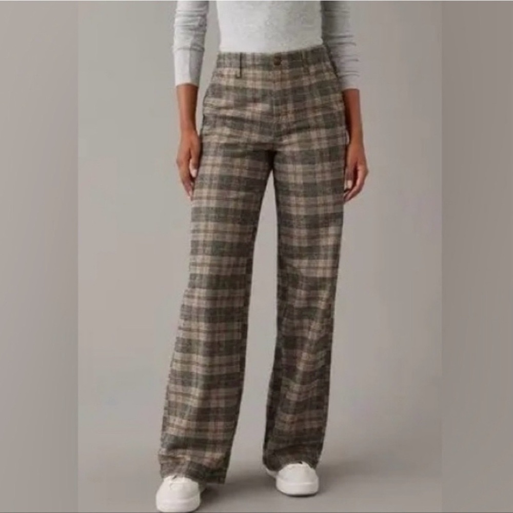 American Eagle Plaid Wide Leg Pants - 10 Short